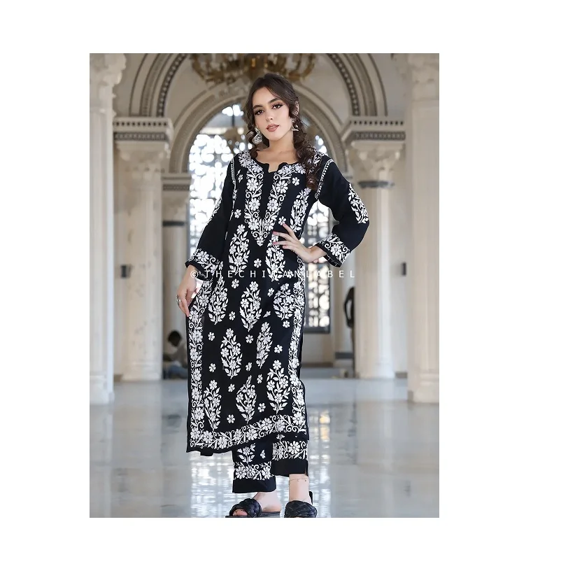 Hot Selling Party Wear Women Clothes Chikankari Kurta and Bottom Set with Embroidery Work Available at Best Price for Export