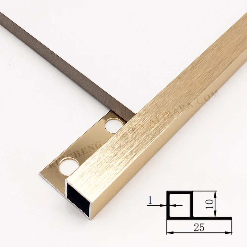 Durable Ceramic Aluminium Trim Square Edge Tile Trim Brushed Gold Finish Surface