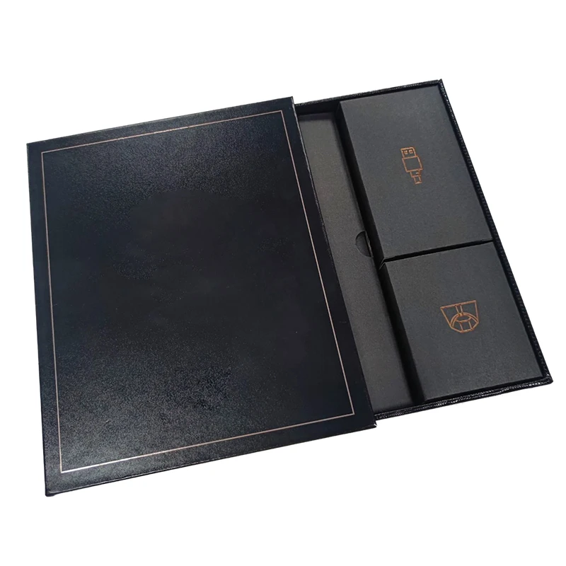 Custom Logo Luxury Electric Power Bank Black Sliding Rigid Drawer Cardboard Paper Gift Packaging Box With Eva Foam Insert