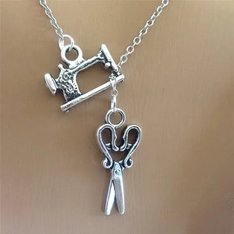 Швейные ножницы Ожерелье Подвеска для женщин Винтаж серебро нитевая катушка Подвески Воротник заявленное фирмой колье ожерелья ювелирные