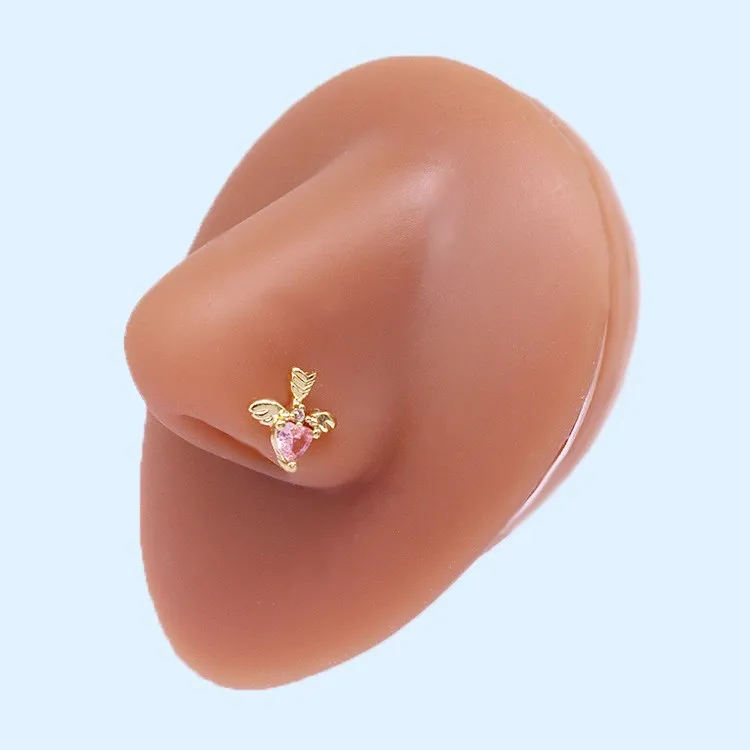 Wannee 2024 Trendy Pink Zircon Cross Heart Star Butterfly Stainless Steel L-Shape Nose Stud
