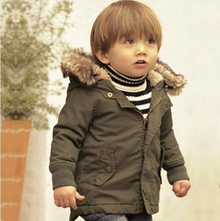 
Army green hooded thicken kids clothes outwear parkas jacket winter boy baby toddler coat 