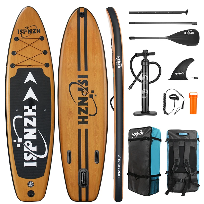 Huaning Paddleboard Manufacturer Wood Grain Sup Inflatable Surfboard Stand Up Paddle Board