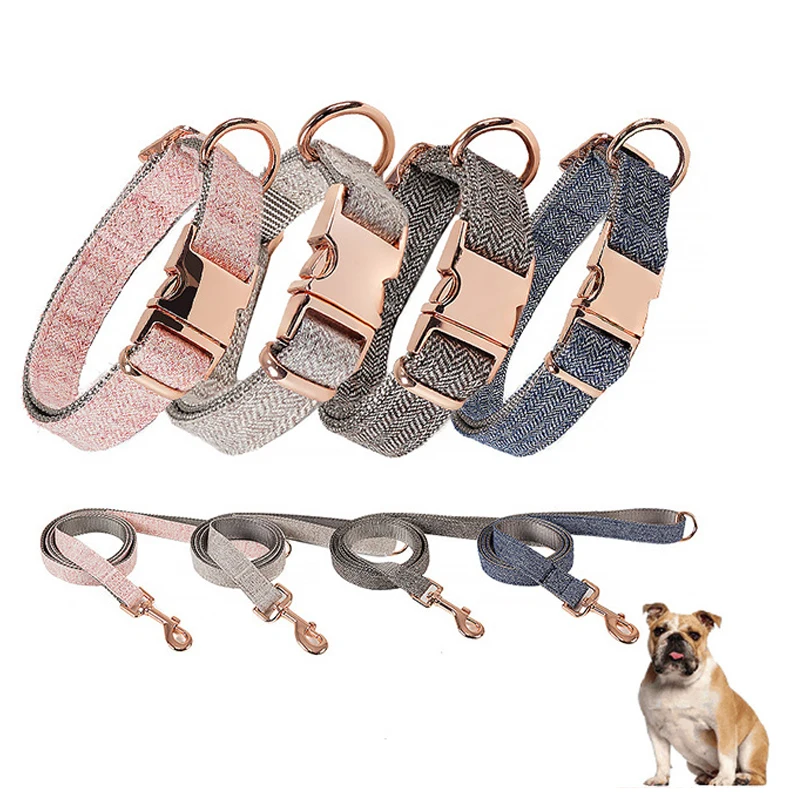 Cross-border hot pet collar leash twill wear-resistant tension dog leash rose gold dog collar dog leash
