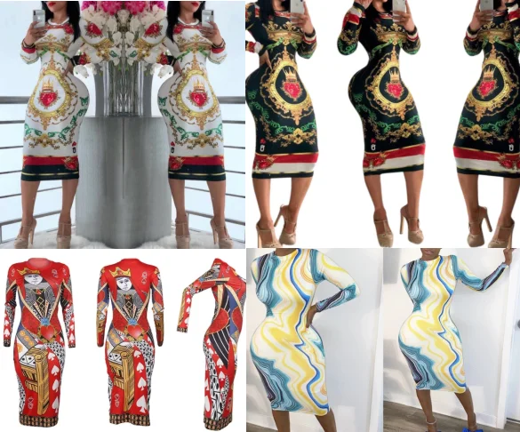 Custom Image Personalized Women Bodycon Midi Sheath Dress Print on Demand O-neck Long Sleeve for Teen Girls Drop shipping