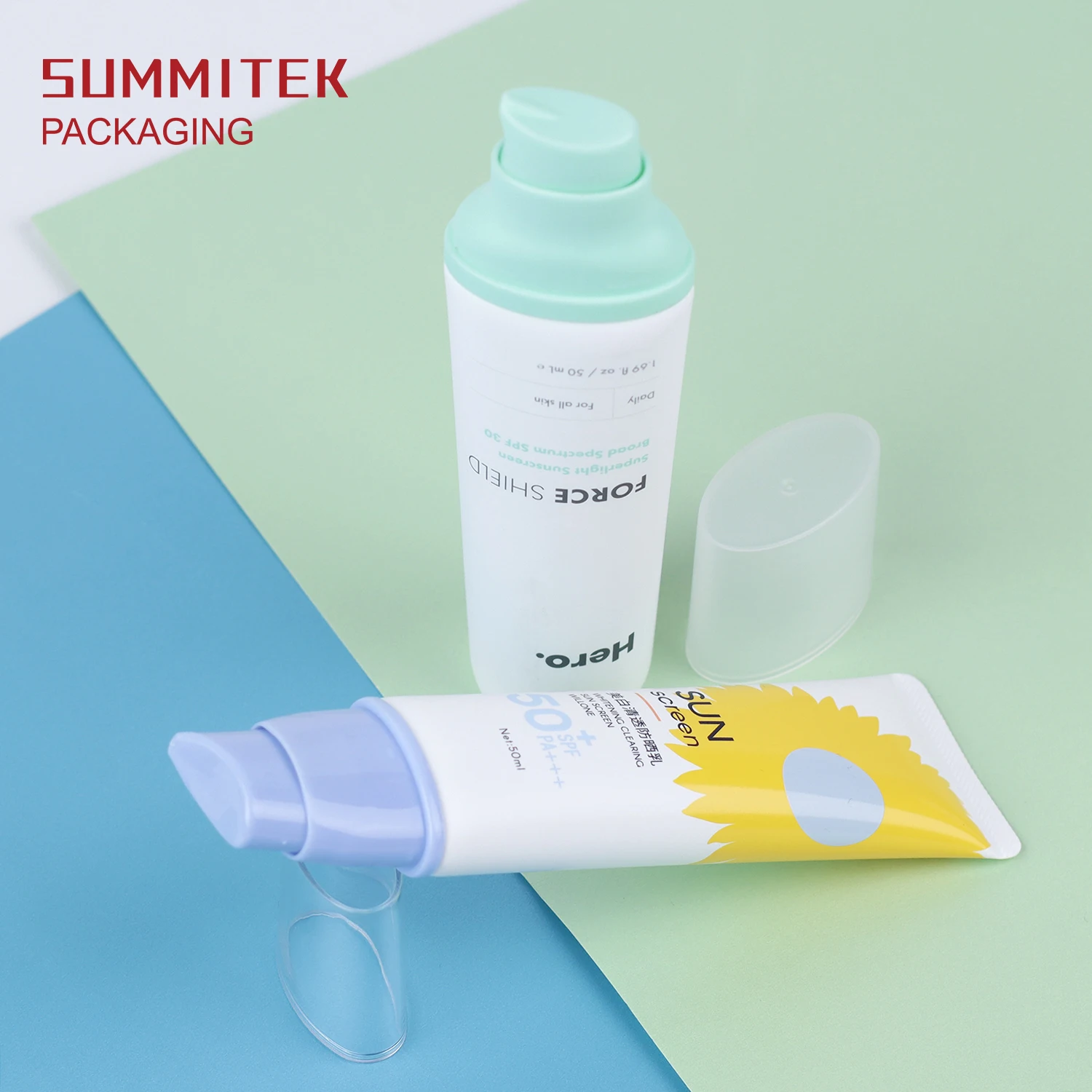 Flat Pump Head Airless Pump Suitable Biodegradable Eco-friendly Packaging Tube For Sunscreen BB Cream