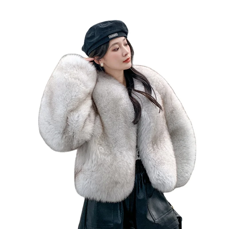 New Product Elegant Fur Women Winter Warm 100% Real Fox Fur Coat Outwear Genuine Warmth White Fox Fur Coat