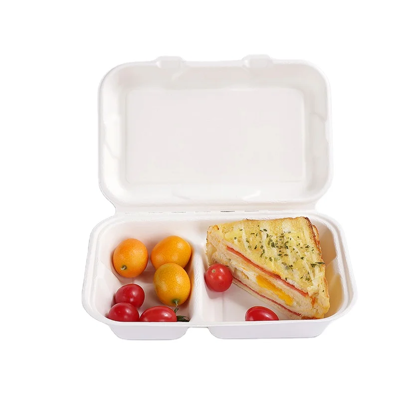Disposable Sugarcane Bagasse Clamshell Box Biodegradable Food Container Paper Lunch Box
