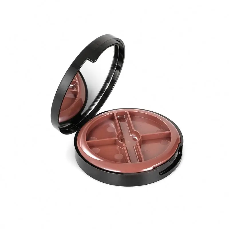 Customized Round Plastic Empty Eyeshadow Palette Case  Private Label Glitter  4 Colors well With Brush Space