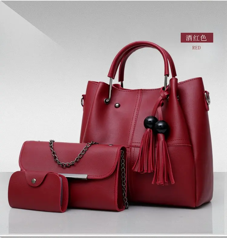 Wholesale Tas Wanita Set Tassel Ladies Bucket Handbags Chain Shoulder Bag Set Handbag