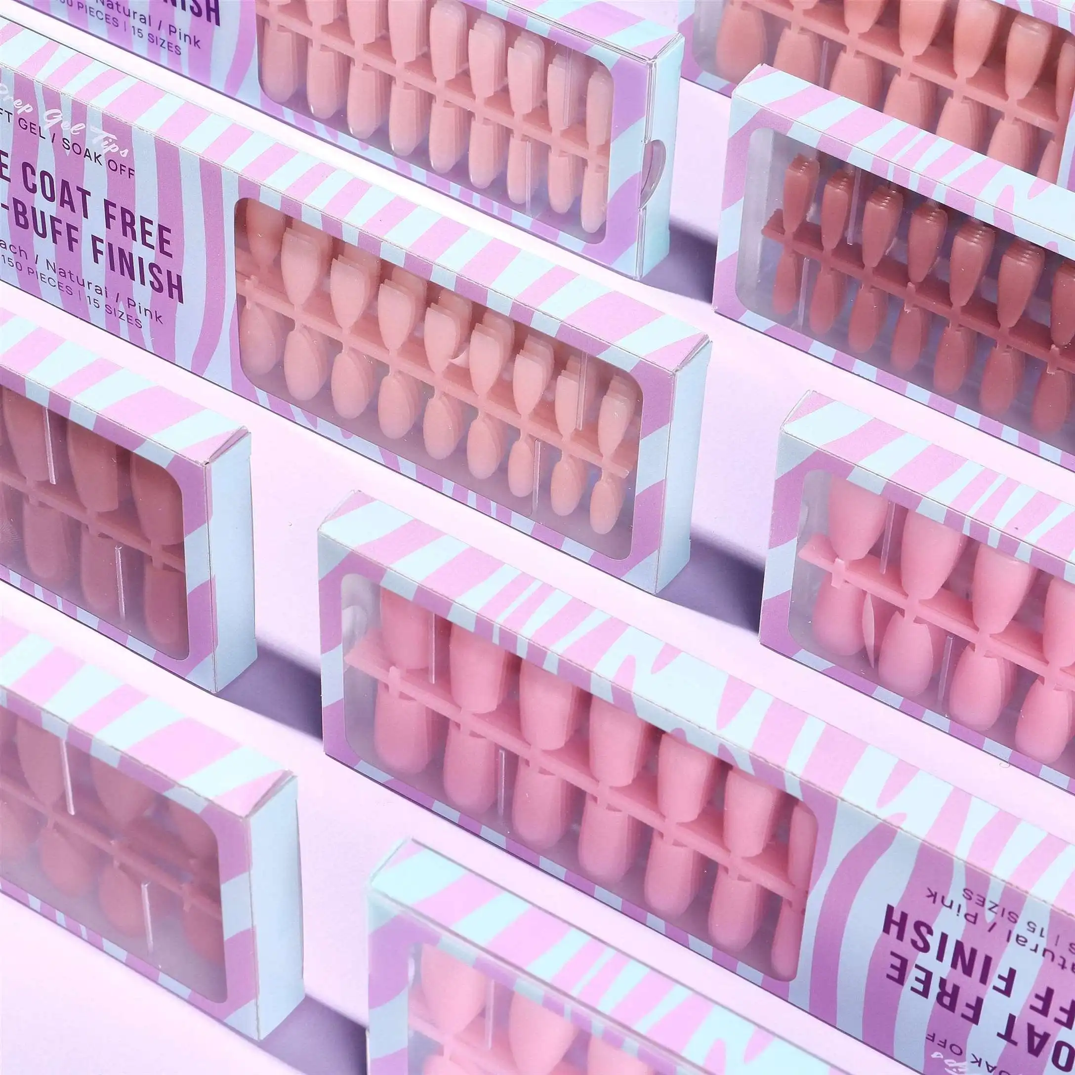 BTArtbox 15 Sizes Full Cover Almond Gel X Coat Tips Soft Gel Pink Nail Tip Jelly Rubber Base Press On Nails Wholesale