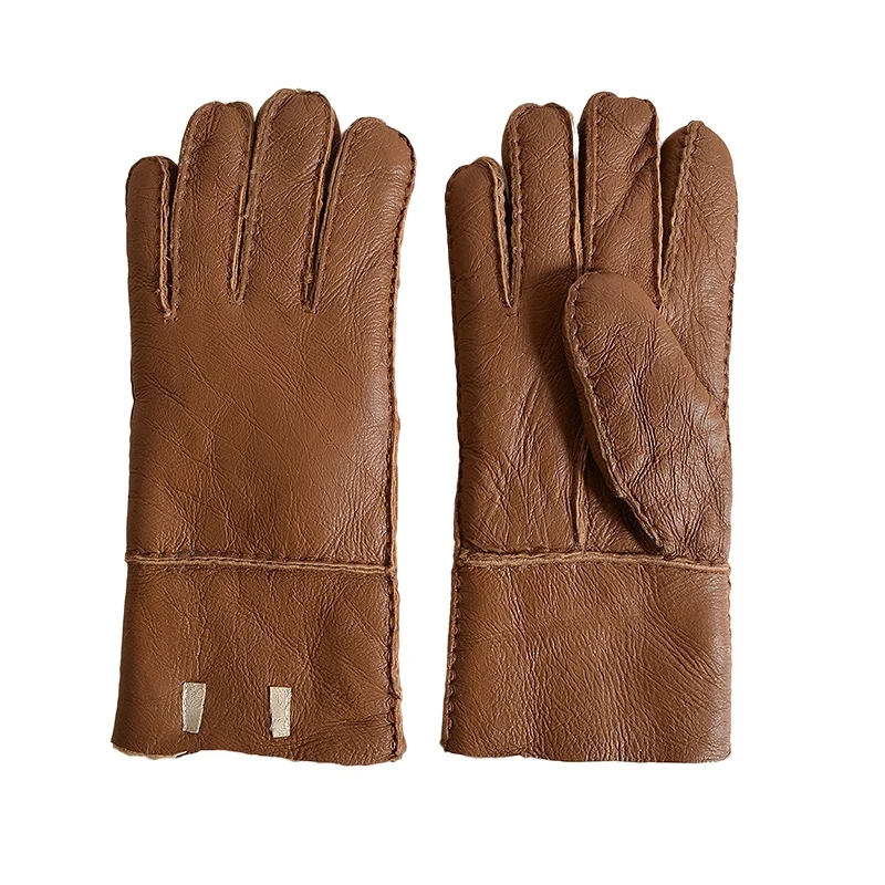Real Fur Sheepskin For Man Leather Style Warm Mittens