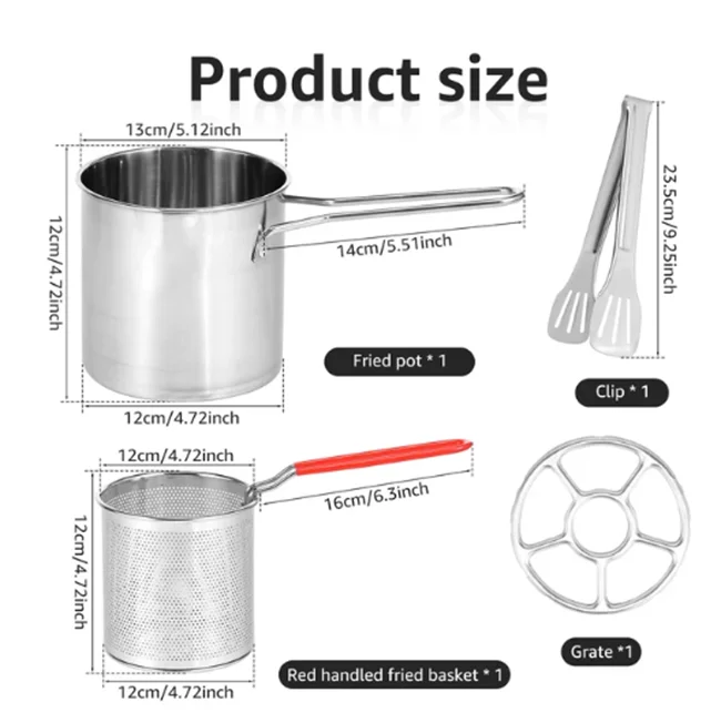 Kitchen Deep Fryer Pot 304 Stainless Steel Deep Frying Pot Fried Chicken Fryer With Basket Strainer for French Fries Chicken Fry