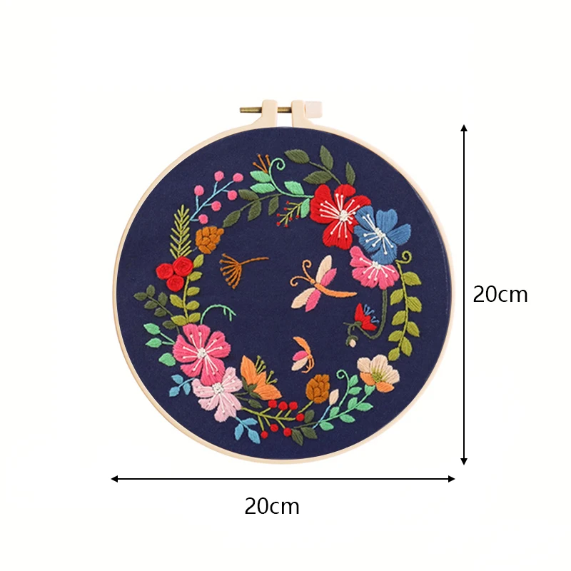 New Arrival Handmade Cotton Thread Embroidery Flowers Dragonfly Butterfly Fabric Art Embroidery Round Hoop Diy Kit