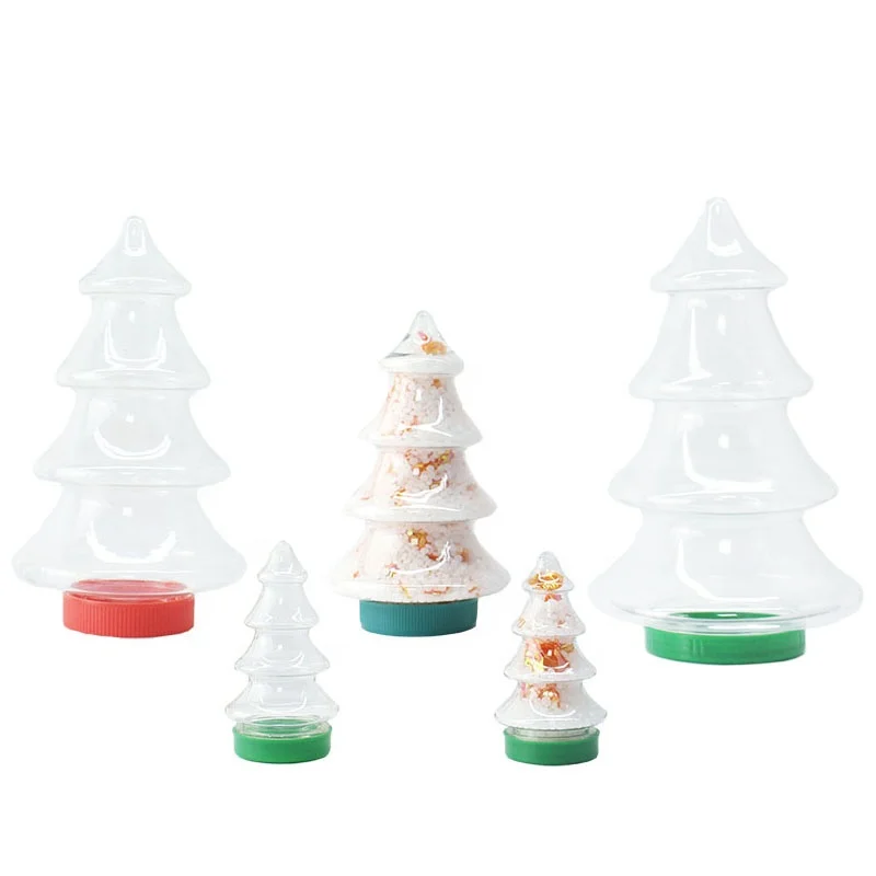 Christmas Candy Jar Xmas Tree Shape cookie jars Clear Plastic Fillable Ornaments Christmas Candy Organizer Canisters Gift Box