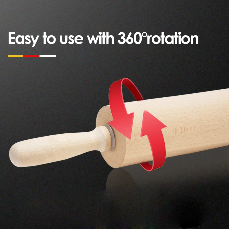 
Eco-friendly size optional 360 degrees rotate classical solid wooden cookie rolling pin with handle 