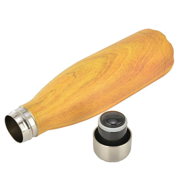 Private Label 350ml Woodiness Grain Portable Double Wall Stainless Steel Insulated Thermos Water Bottle