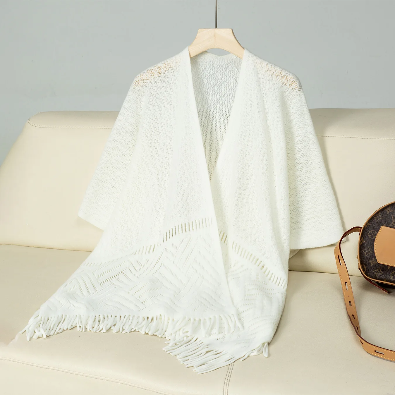 Женская Белая Шаль Qipao элегантная накидка-пончо с кисточками дорожная белая накидка