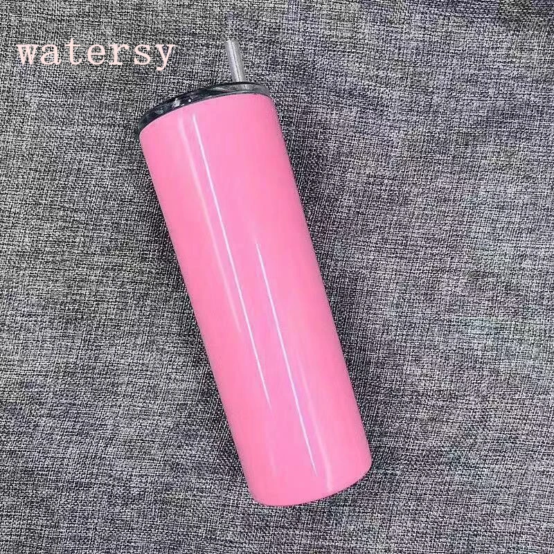 Watersy 2021 горячий продукт 20 унций Двойная настенная бутылка для воды прямая чашка стакан с трубочкой из нержавеющей стали логотип на
