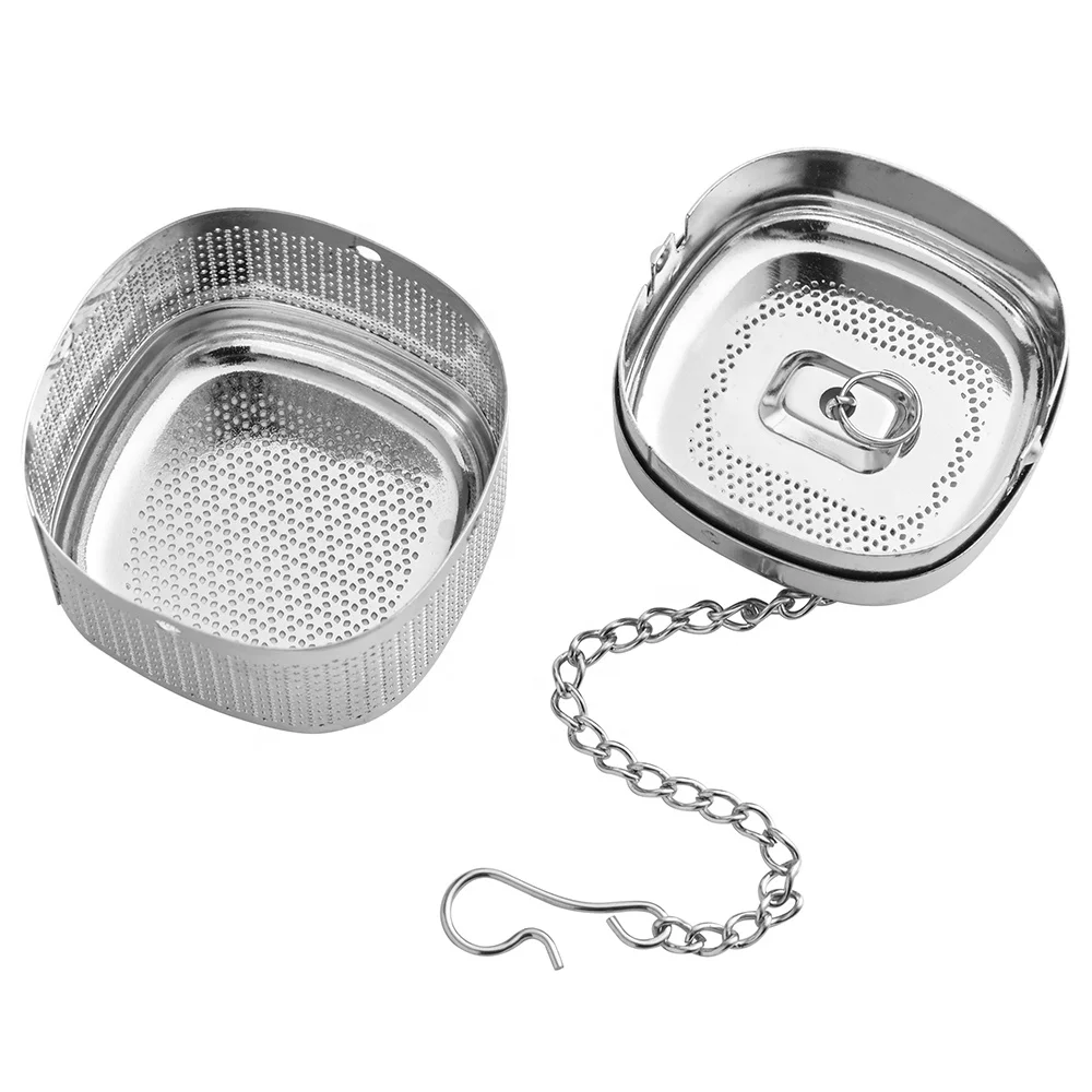 Square Box Shape 304 Stainless Steel Extra Fine Mesh Loose Leaf Tea Infuser With Retractable Chain