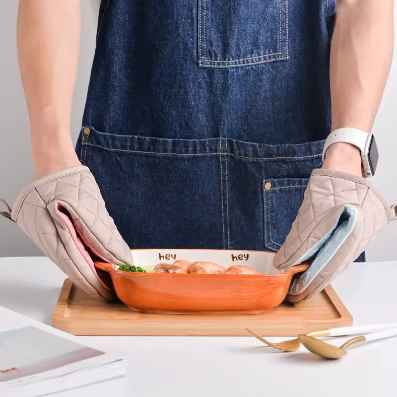 Custom Anti-scalding Oven Gloves Mitts Potholder Cotton Kitchen Silicone Gloves for Tray Dish Bowl Holder Oven Hand Clip
