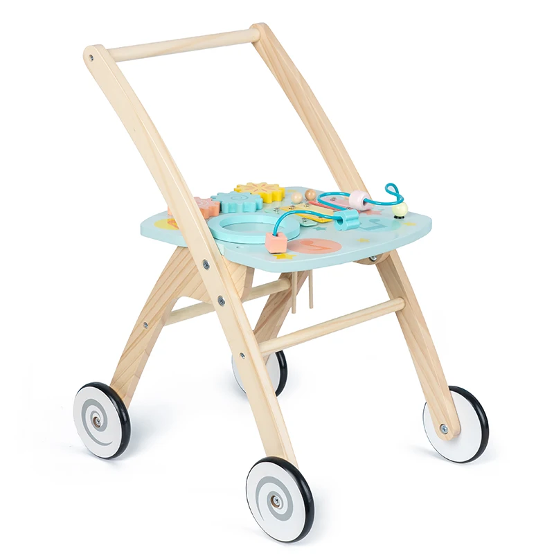 Baby Wooden Educational Dolly Cart Walker Multifunctional Busy Board Push Toys Music Stroller Creative Pull Toy