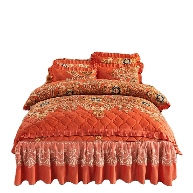 American style plant flower Velvet Orange Bright Color 3d Printed Quilted Duvet Cover Set
