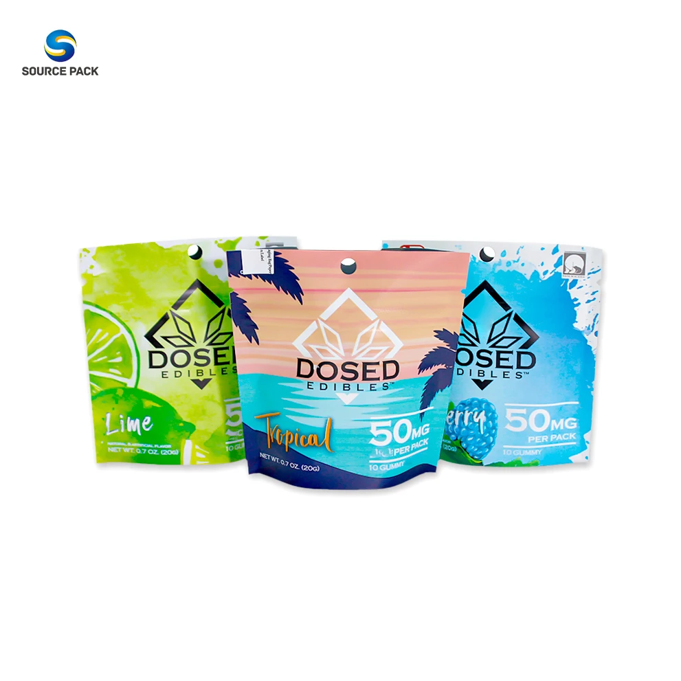 Manufacturer Stand Up Mylar Pouch with Child Resistant Ziplock  Smell Proof Soft Touch Sweet Gummy Mylar Bags