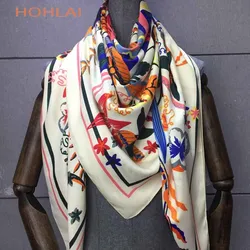 100% Twill Silk Scarf Women Print Shawl Echarpe Fourlard Femme Square Scarves For Women Hijab Bandanas Bufandas Mujer 130*130cm