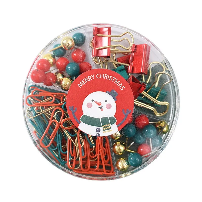 Creative Office School Christmas Theme Multi Paper Clip Binder Clip Thumbtack Stationery Gift Set Stationery Supplies