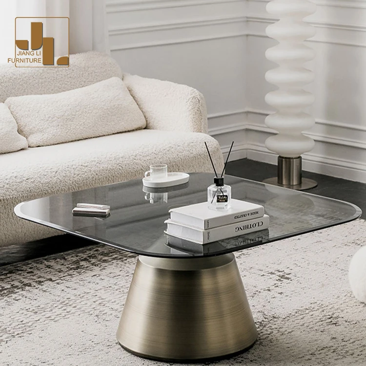 Nordic style hotel living room bronze coffee table furniture metal frame glass top coffee table set