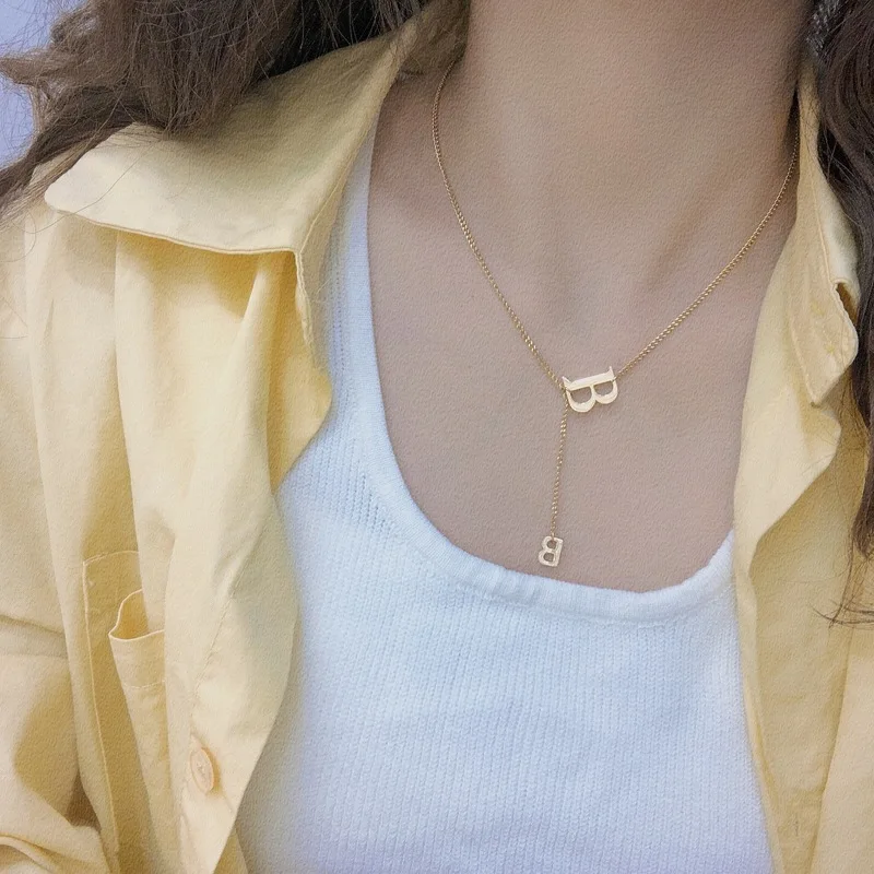 Capital Letter B With Small Letter B Pendant Necklace New Fashion Stainless Steel Necklace High Quality Gold-Plated Necklace