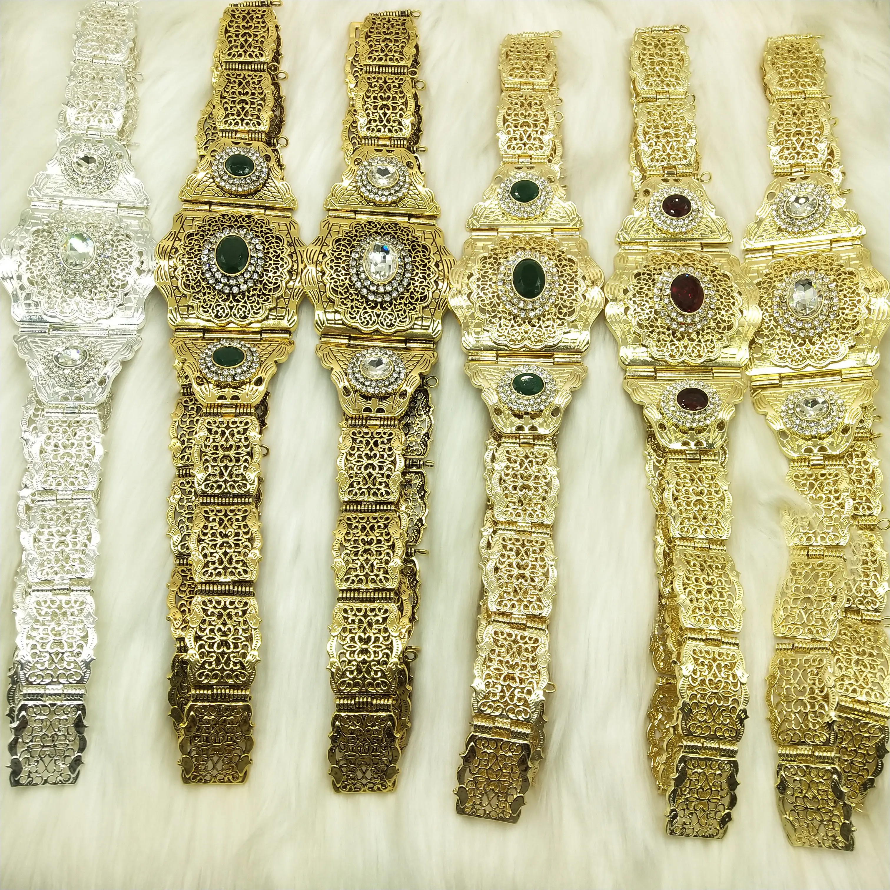 C Gold Color Crystal Wedding Jewelry Algeria Morocco Belt For Women Arab Robe Caftan Belt Metal Flower Chain Adjustable