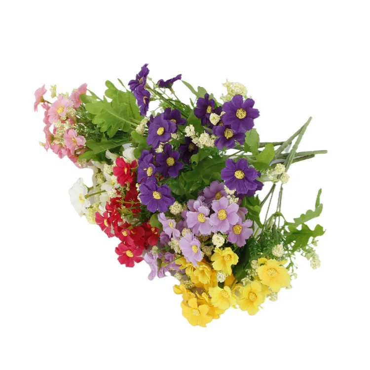 Custom Dried Flowers Bouquet 6-headed Jumping Orchid Chrysanthemum Artificial Silk Flowers For Wedding Decoration