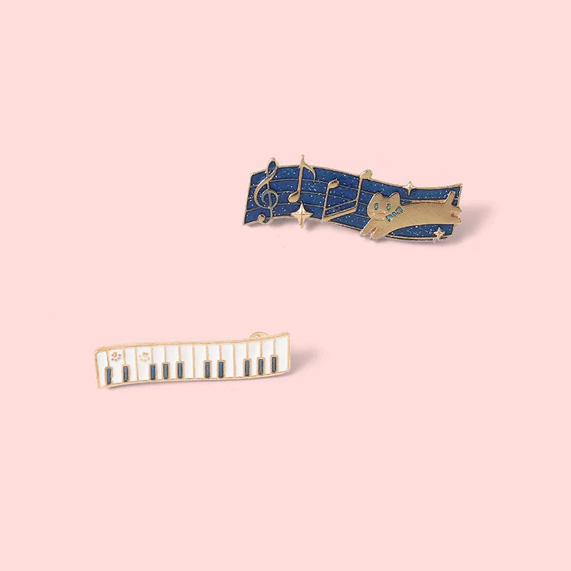 Cartoon Cute music note lapel pin gold Piano Notes Little Cat Lacquer brooch enamel pin