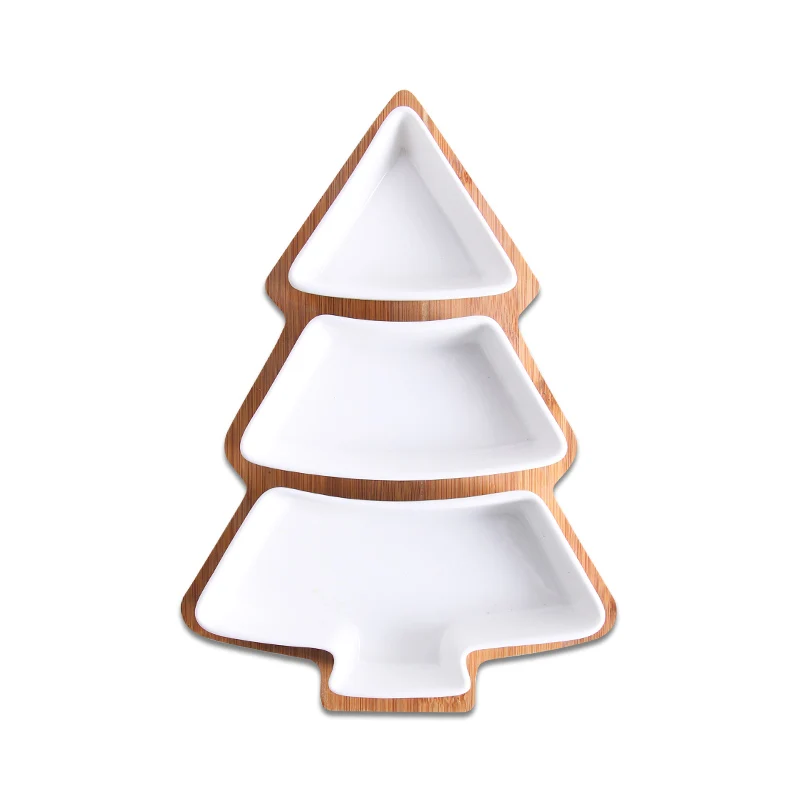 Pan holiday gift creative design Christmas tree shape plate wooden tableware bamboo plate