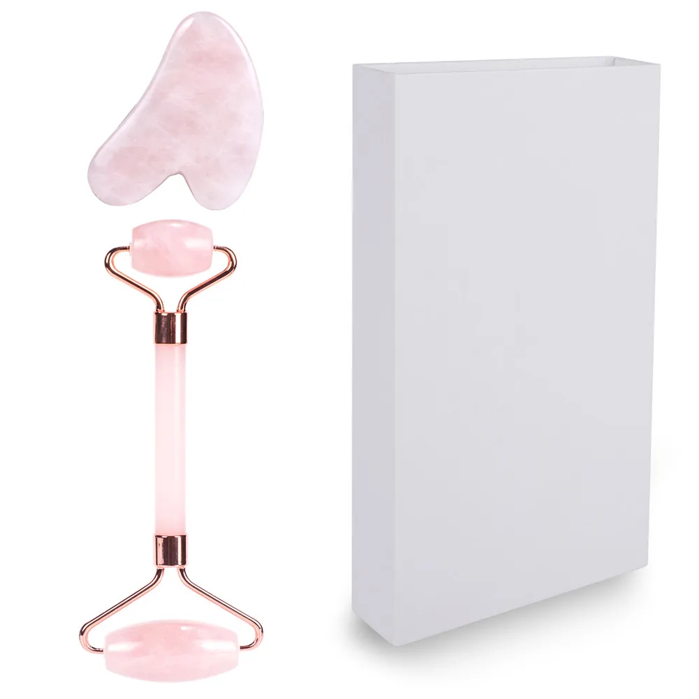 Facial guasha massager boxes rose quarts massage jade rose quartz face roller and gua sha