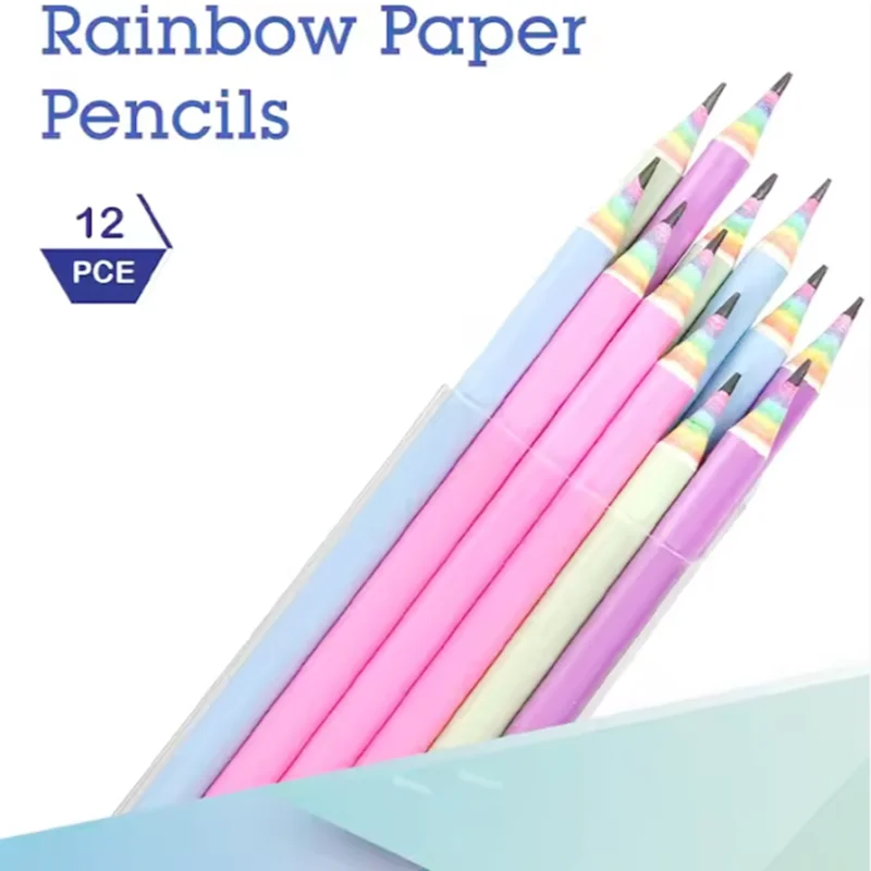High Quality Custom Eco-Friendly 2B HB Rainbow Paper Pencil Set Colored Pencil for School Students and Kids Writing