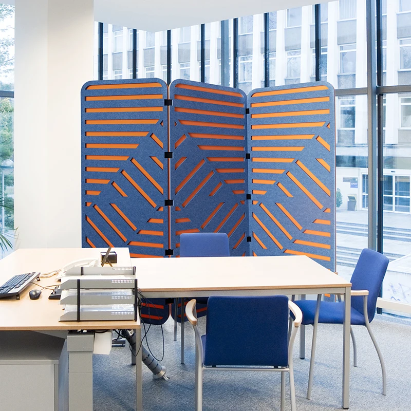 Good Quality Material Polyester Acoustic Panel New Style Office Partition Double Carved Screen Connected By Elastic Bands