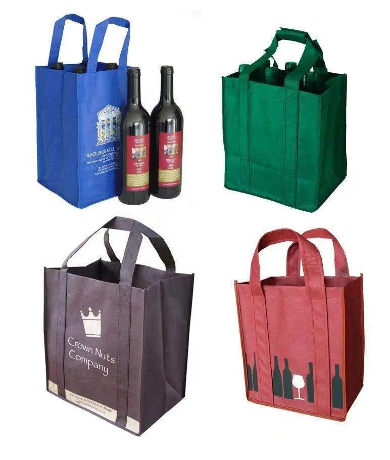 Customize reusable divided 1 2 4 6 bottles holder carrier non woven wine bag for wine bottles