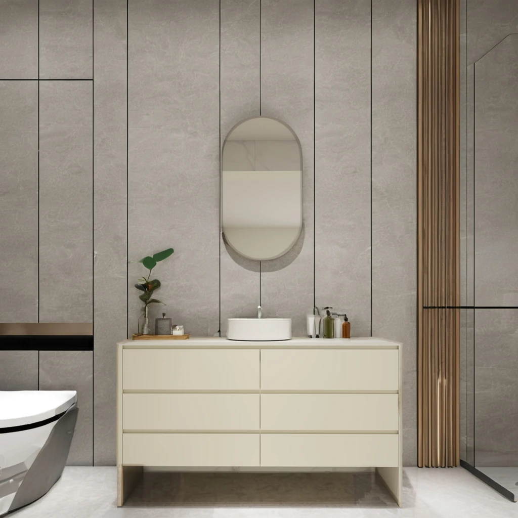 Exquisite Modern Design Bathroom Cabinet with LED Mirror and Wash Basin Wood Material for Home or Hotel Use