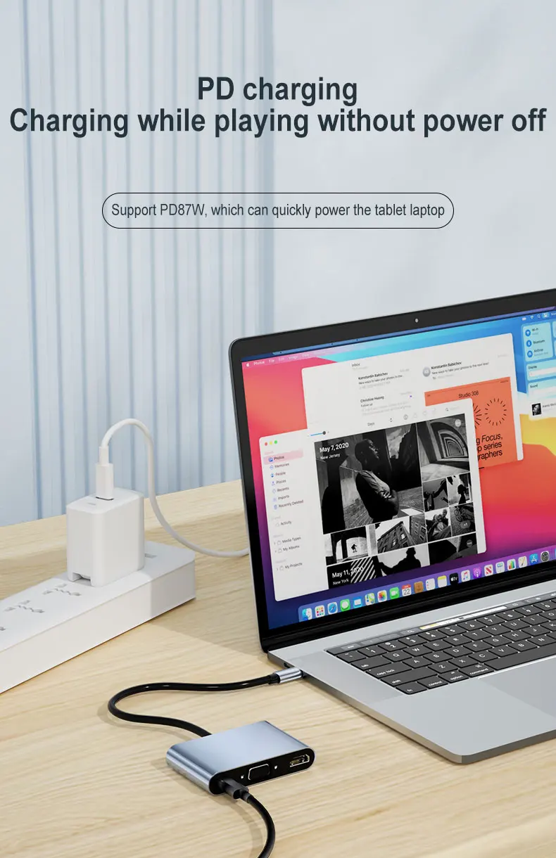 SOYEER 5 в 1 концентратор USB HD + VGA AV USB3.0 PD Видео Аудио преобразователь для Mac Win 7/8/10 PC TV проектор