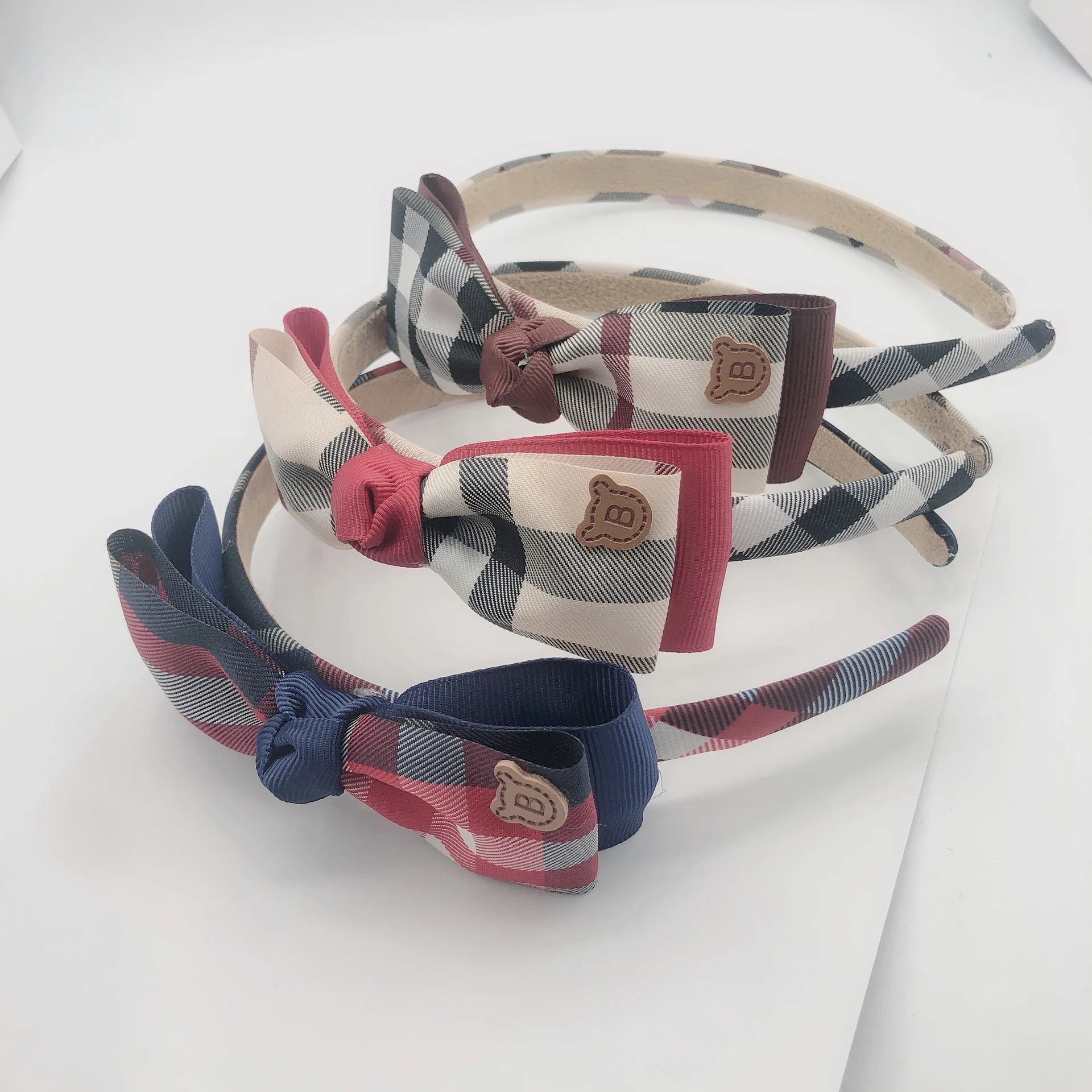 Korean Classic Plaid Grid Checker Fabric Double Layered Bow Headband Girls cute Lovely school student Hairband hair accessory