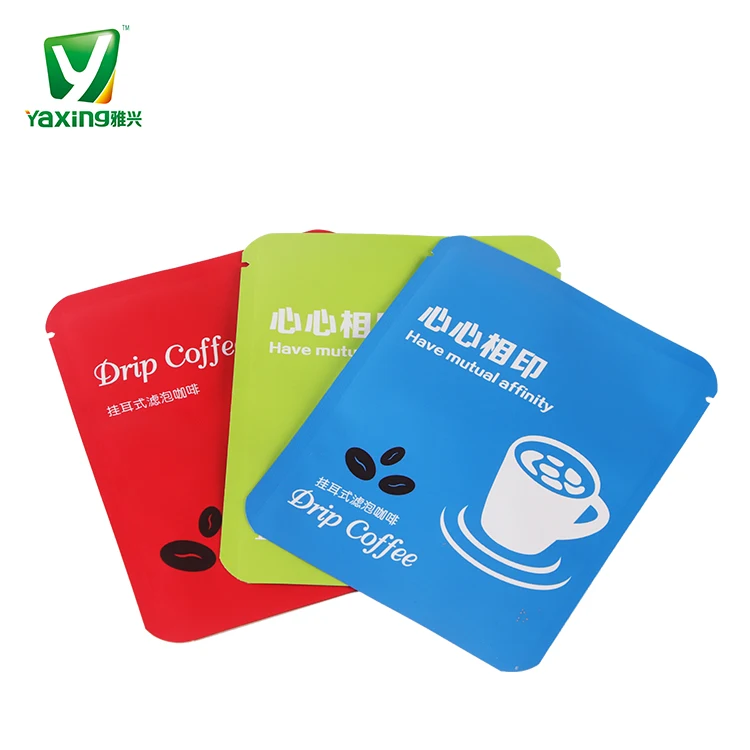 
Customized Three Side Seal Aluminum Foil Paper Mylar Drip Coffee Packaging Sachet Bag with Tear Notch 