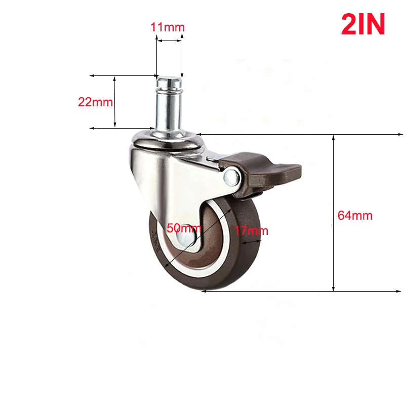 Soft Rubber TPE Furniture Caster Wheels Swivel Stem Casters 1/1.25/1.5/2 Inch Caster Wheel With Brake For Office Chair