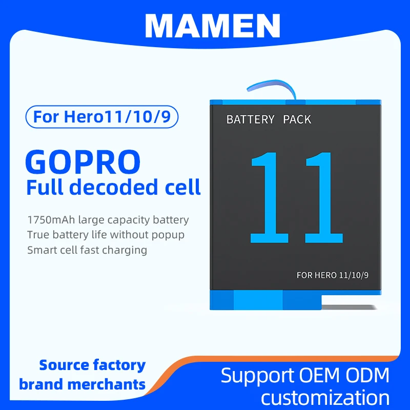 1750mAh Battery For Gopro Hero 9 Camera Li-ion Battery For Go Pro Action Sport Camera Battery Full Decoding