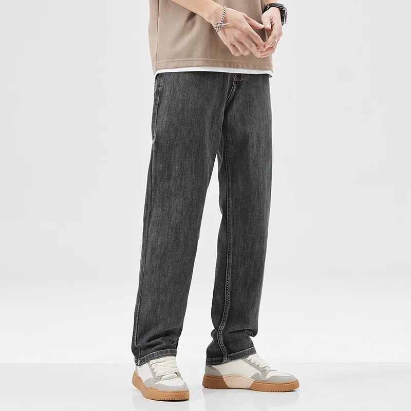 2023 Spring and summer jeans men straight leg Korean version of loose pants men black and grey daddy pants