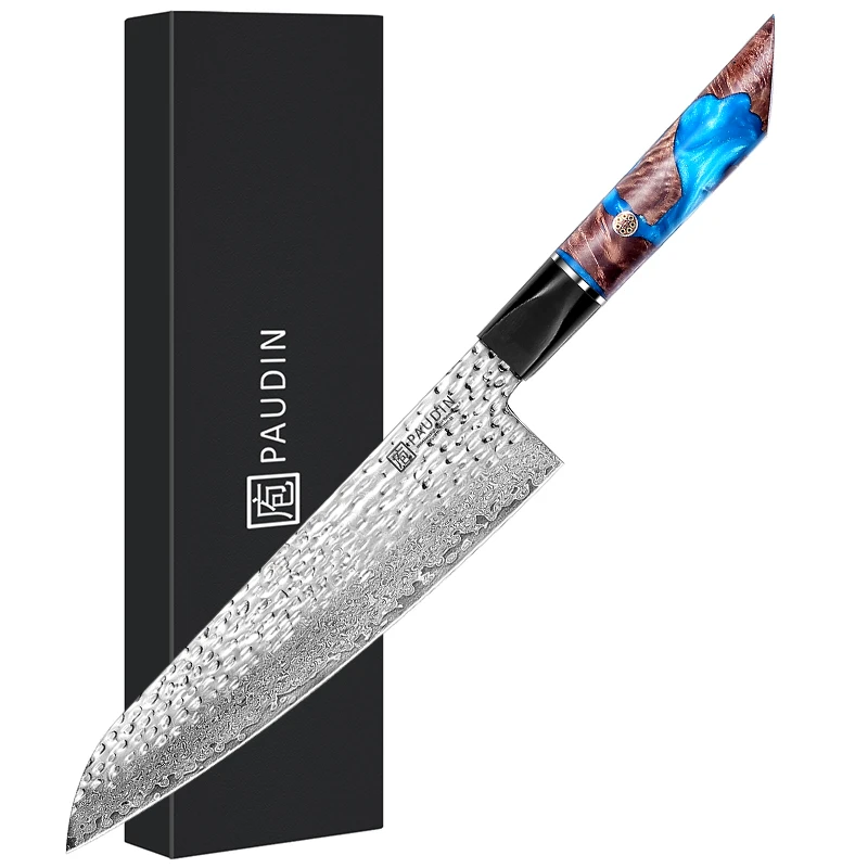 New Arrival 8 Inch Hammered Pattern Damascus Steel Resin Handle Knife Japanese Style Chef Knife