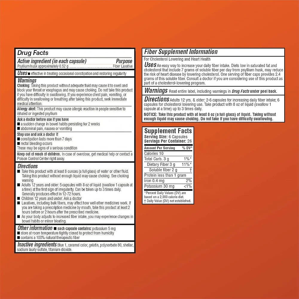 Priavte Label Daily Fiber Capsules Regularity Digestive Health Support Protein Potassium Vitamin Supplement 160 Count