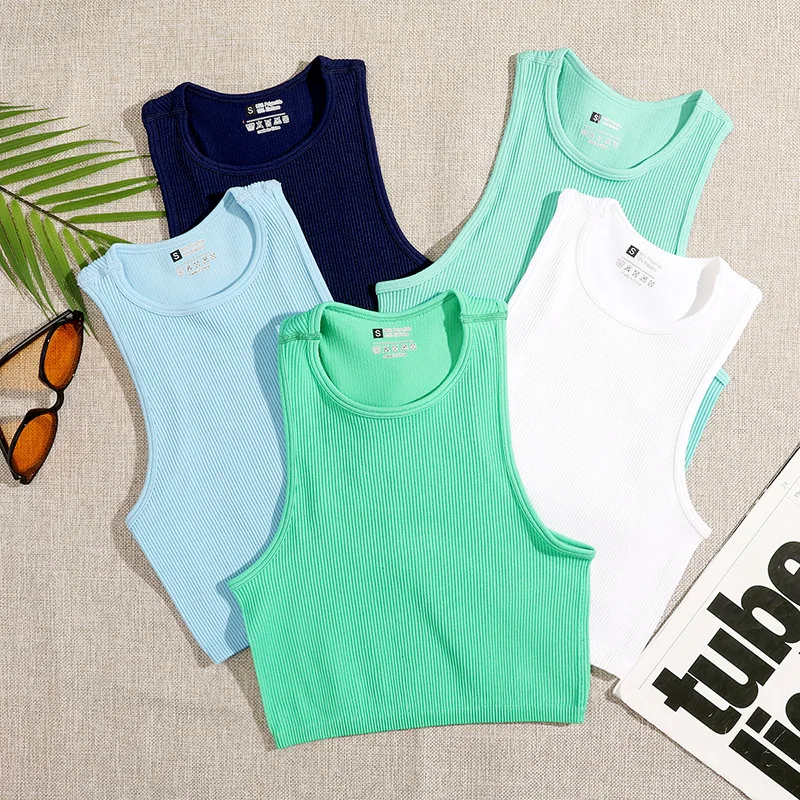 Factory Directly Sale European And American Thread Yoga Running Fitness Knit Sleeveless Crop Tank Tops For Women